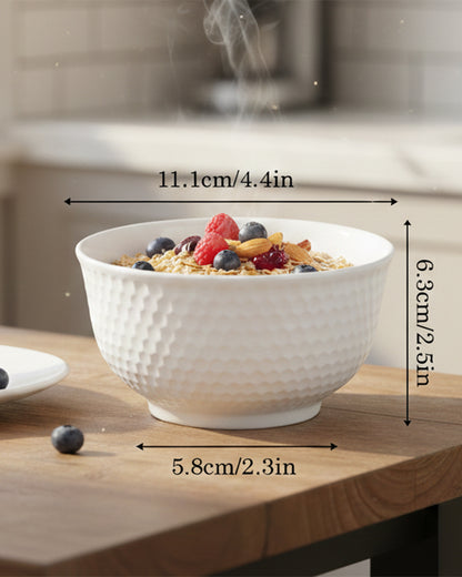 Homesake® Porcelain Small Bowls, 4.4 inch Honeycomb Texture Bowls for Ice Cream Yogurt Dessert Fruits 8 Ounce Bowl Set for Food Prep Rice Small Sid, (White)