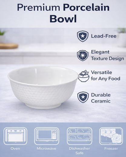 Homesake® Porcelain Small Bowls, 4.4 inch Honeycomb Texture Bowls for Ice Cream Yogurt Dessert Fruits 8 Ounce Bowl Set for Food Prep Rice Small Sid, (White)