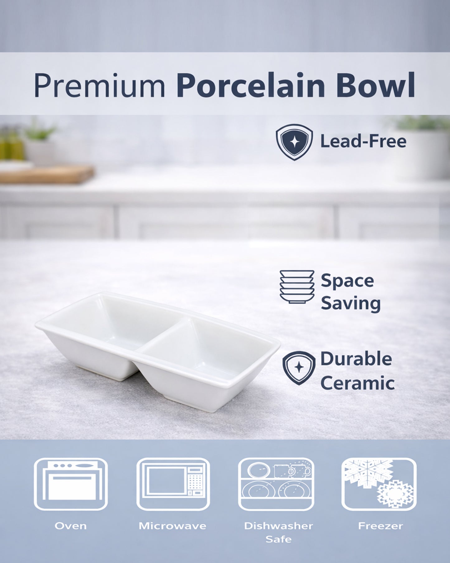 Homesake® White Porcelain Small Bowls, Square Bowls for Ice Cream Yogurt Dessert Fruits Snacks Bowl Set for Food Prep Rice Small Sid, (White)