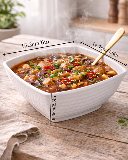 Homesake® White Porcelain Small Bowls, Square Bowls for Ice Cream Yogurt Dessert Fruits Snacks Bowl Set for Food Prep Rice Small Sid, (White)