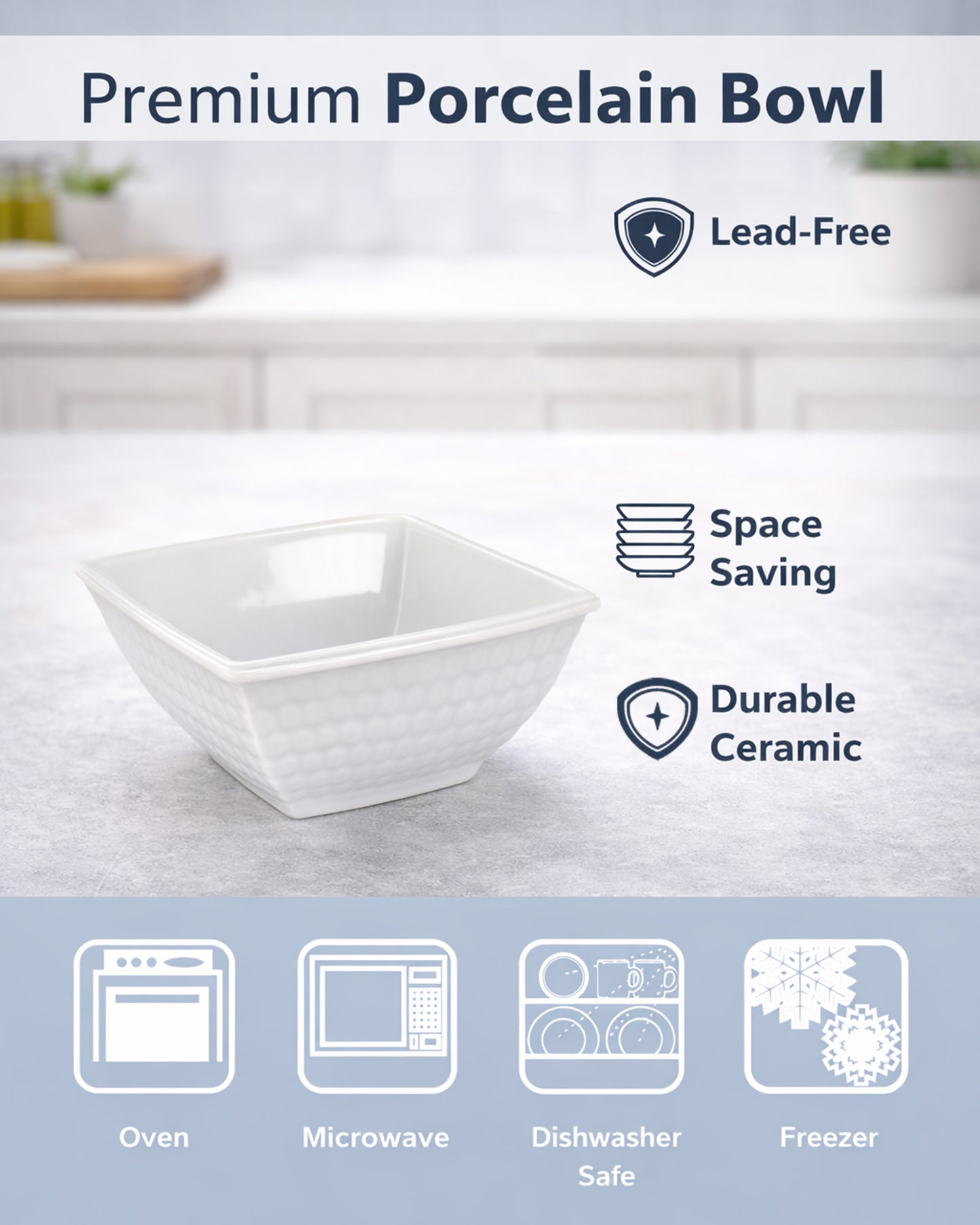 Homesake® White Porcelain Small Bowls, Square Bowls for Ice Cream Yogurt Dessert Fruits Snacks Bowl Set for Food Prep Rice Small Sid, (White)