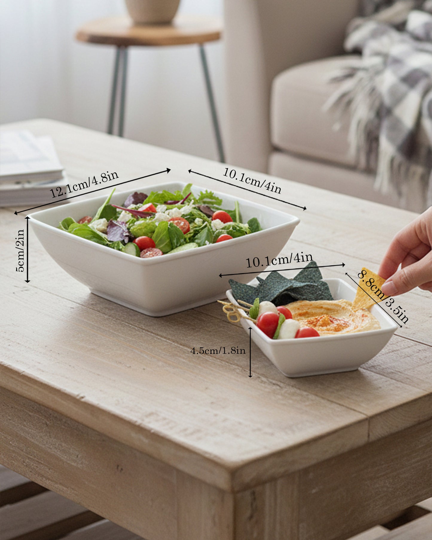 Homesake® White Porcelain Small Bowls, Square Bowls for Ice Cream Yogurt Dessert Fruits Snacks Bowl Set for Food Prep Rice Small Sid, (White)