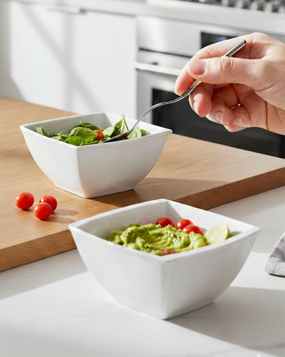 Homesake® White Porcelain Small Bowls, Square Bowls for Ice Cream Yogurt Dessert Fruits Snacks Bowl Set for Food Prep Rice Small Sid, (White)