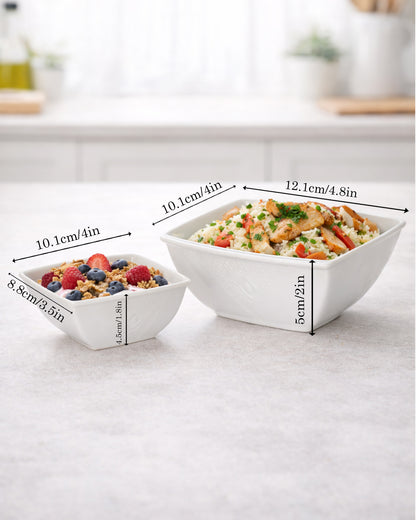 Homesake® White Porcelain Small Bowls, Square Bowls for Ice Cream Yogurt Dessert Fruits Snacks Bowl Set for Food Prep Rice Small Sid, (White)