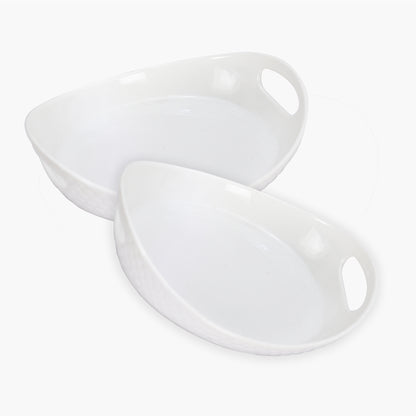 Homesake® White Porcelain Oval Tray with handle, Serving Platter for Serving Food, Serving Trays for Party, Sizzler, Sushi, Appetizer, Oven Safe Dinnerware