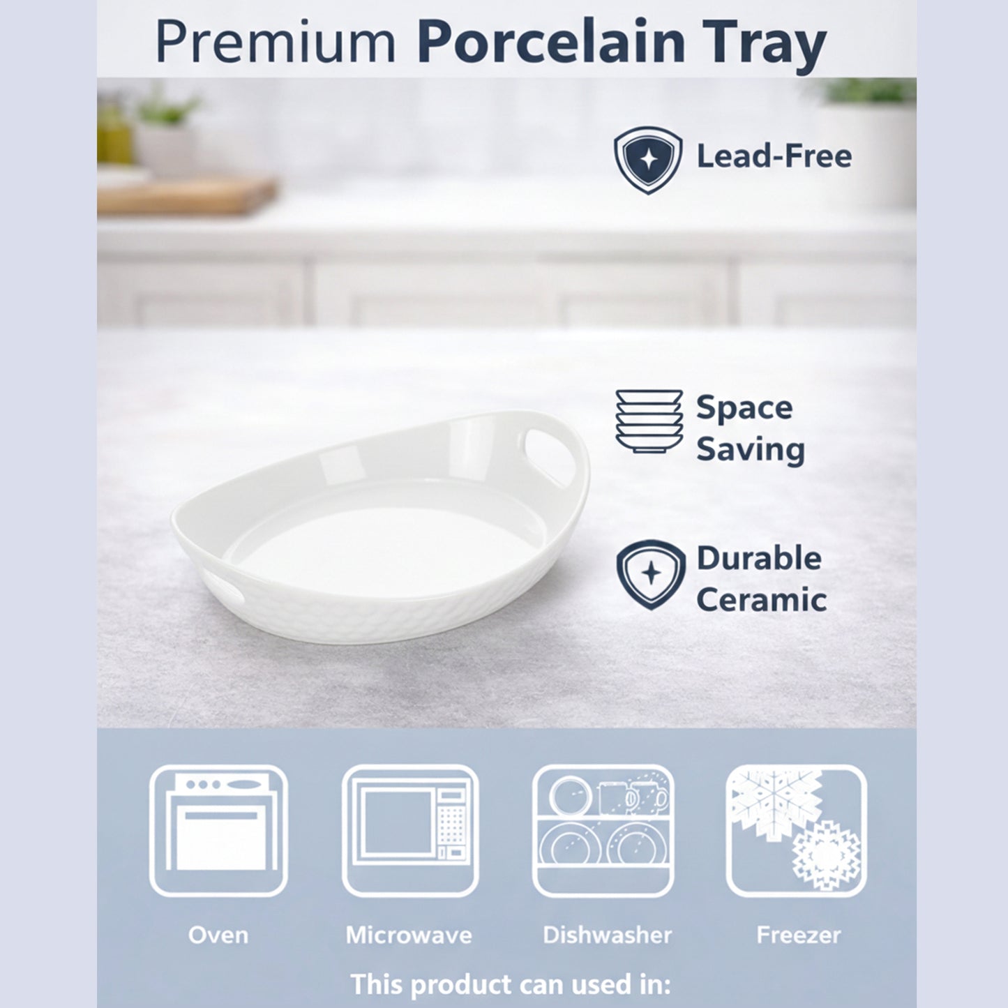 Homesake® White Porcelain Oval Tray with handle, Serving Platter for Serving Food, Serving Trays for Party, Sizzler, Sushi, Appetizer, Oven Safe Dinnerware