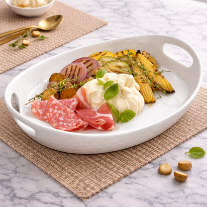 Homesake® White Porcelain Oval Tray with handle, Serving Platter for Serving Food, Serving Trays for Party, Sizzler, Sushi, Appetizer, Oven Safe Dinnerware
