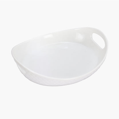 Homesake® White Porcelain Oval Tray with handle, Serving Platter for Serving Food, Serving Trays for Party, Sizzler, Sushi, Appetizer, Oven Safe Dinnerware