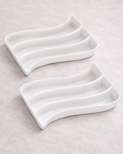 Homesake® White Porcelain Wavy Rectangle Tray with partition, Serving Platter for Serving Food, Serving Trays for Party, Entertaining, Sushi, Appetizer, Oven Safe Dinnerware