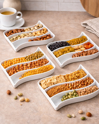 Homesake® White Porcelain Wavy Rectangle Tray with partition, Serving Platter for Serving Food, Serving Trays for Party, Entertaining, Sushi, Appetizer, Oven Safe Dinnerware