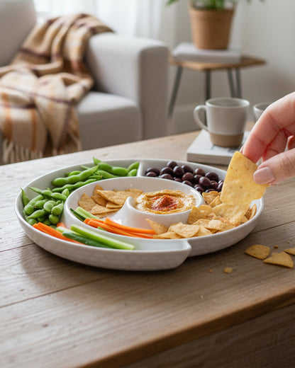 Homesake® White Porcelain Elite Snail Tray, Serving Platter for Serving Food, Serving Trays for Party, Entertaining, Fruit, Appetizer, Oven Safe Dinnerware