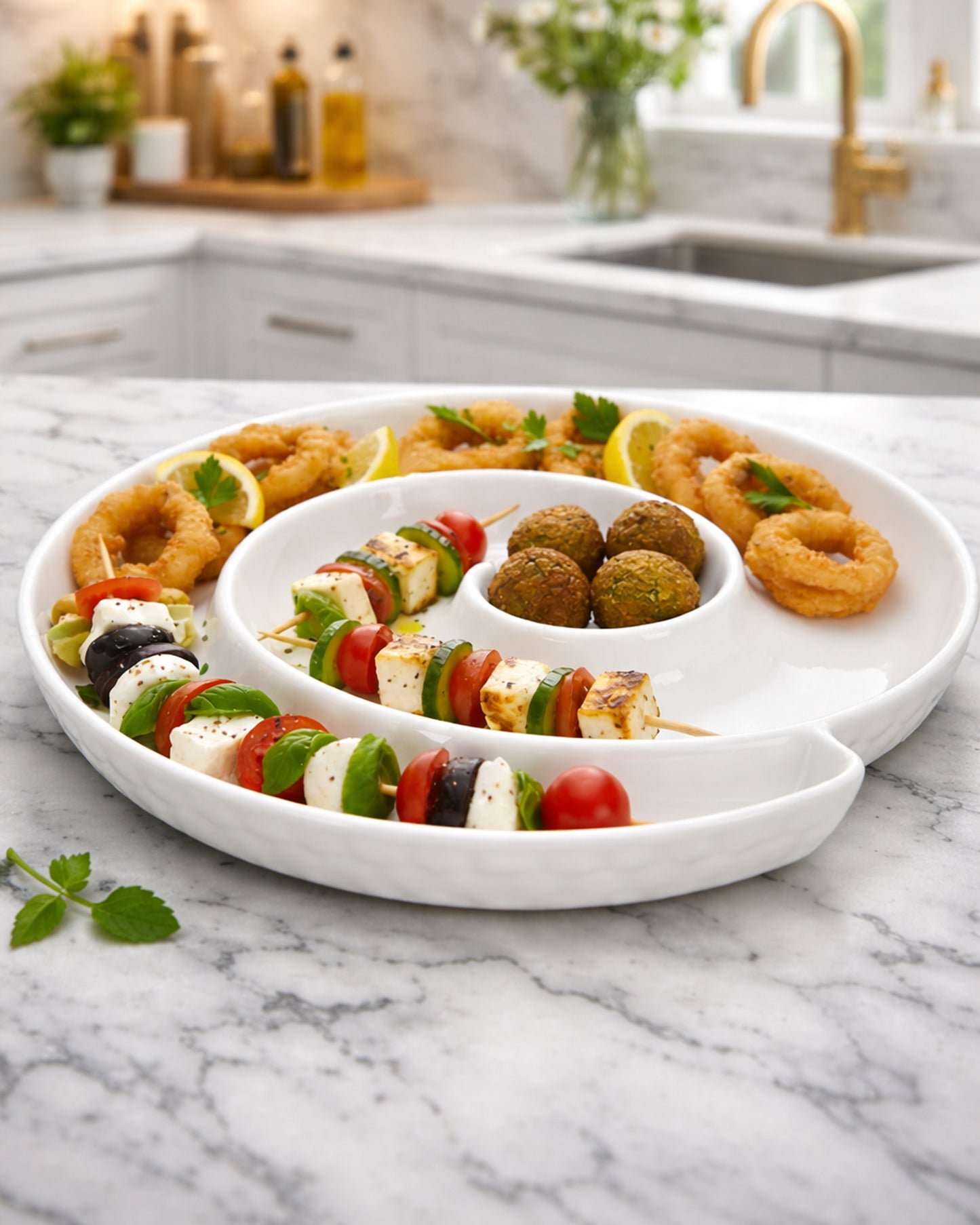 Homesake® White Porcelain Elite Snail Tray, Serving Platter for Serving Food, Serving Trays for Party, Entertaining, Fruit, Appetizer, Oven Safe Dinnerware