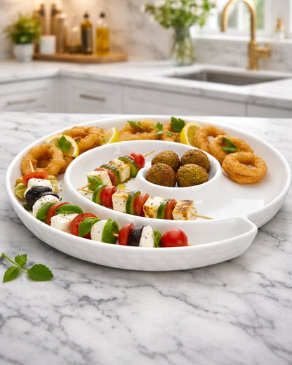 Homesake® White Porcelain Elite Snail Tray, Serving Platter for Serving Food, Serving Trays for Party, Entertaining, Fruit, Appetizer, Oven Safe Dinnerware