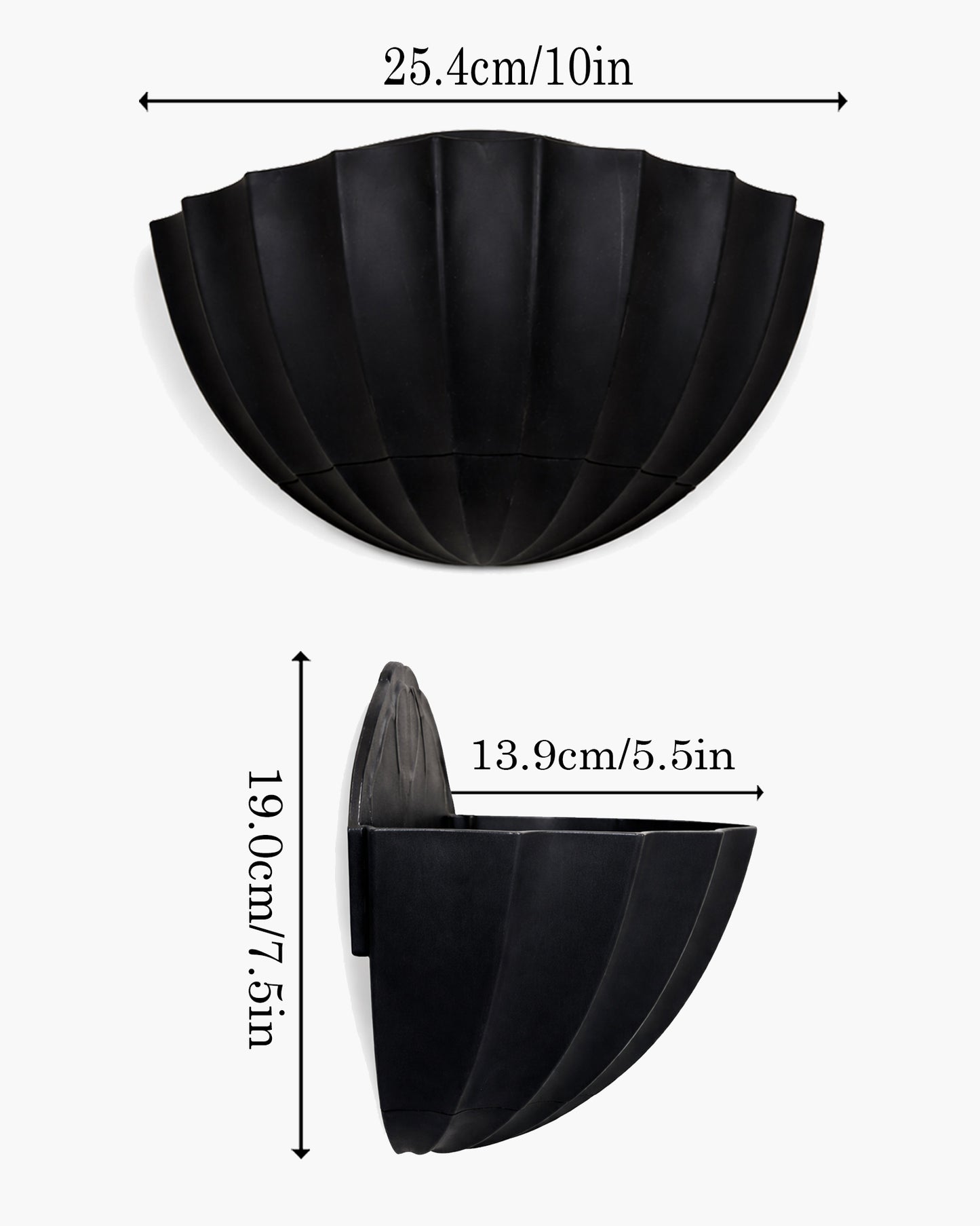 Homesake® Black Self Watering Wall Planter Ribbed Half Moon, Rustproof PP, Dual Chamber Design