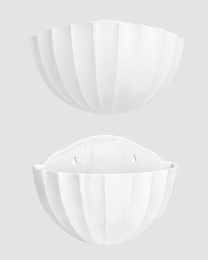 Homesake® White Self Watering Wall Planter Ribbed Half Moon, Rustproof PP, Dual Chamber Design