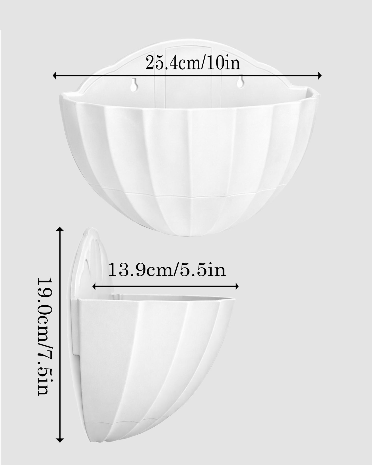 Homesake® White Self Watering Wall Planter Ribbed Half Moon, Rustproof PP, Dual Chamber Design
