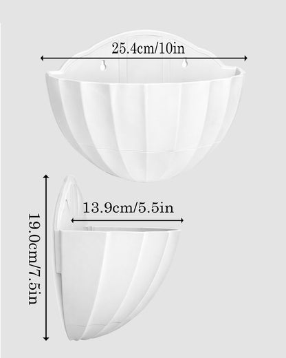 Homesake® White Self Watering Wall Planter Ribbed Half Moon, Rustproof PP, Dual Chamber Design