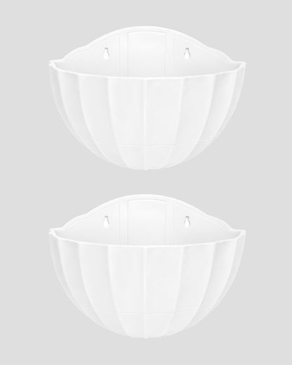 Homesake® White Self Watering Wall Planter Ribbed Half Moon, Rustproof PP, Dual Chamber Design