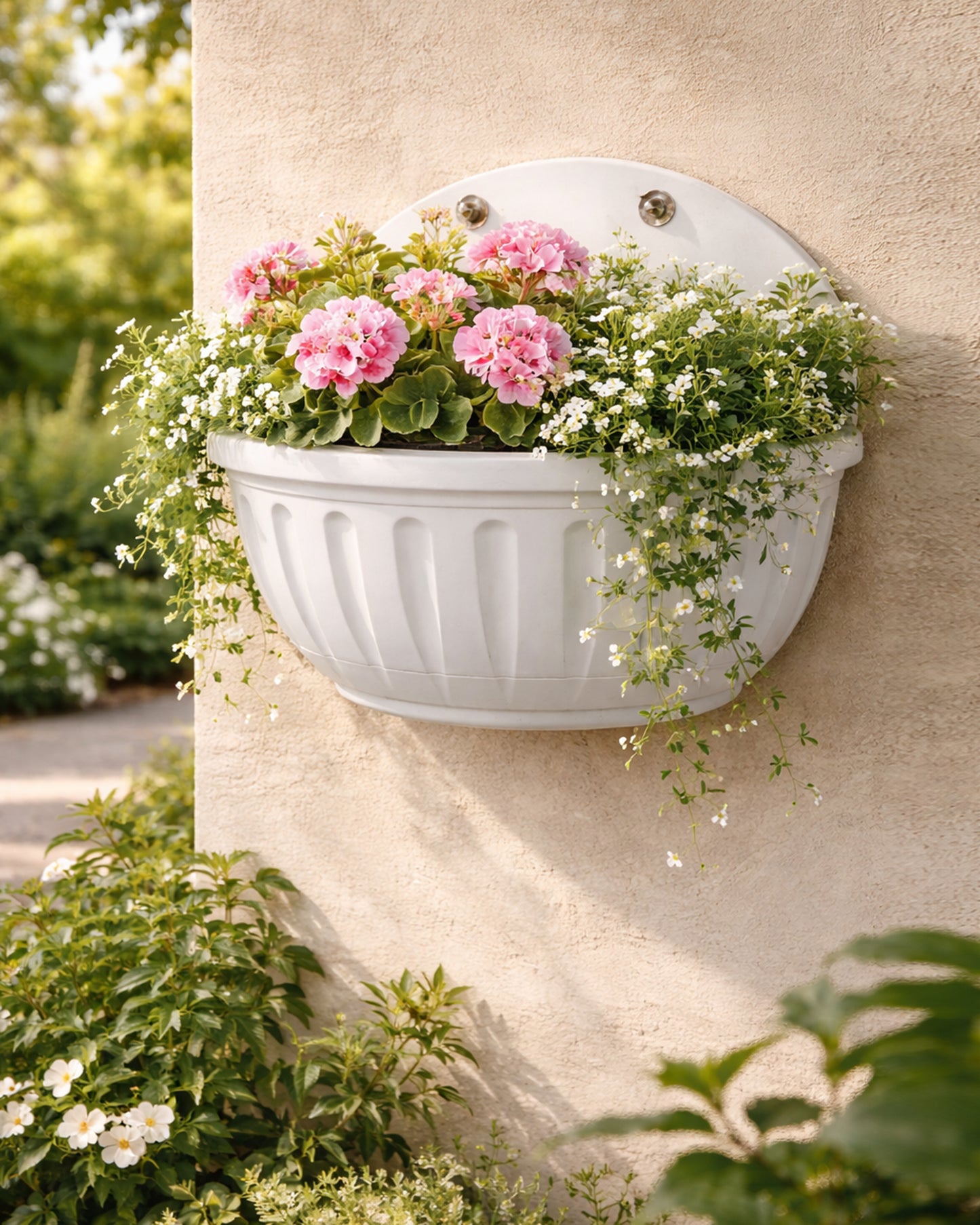 Homesake® White Self Watering Wall Planter Ribbed Wall Square, Rustproof PP, Dual Chamber Design