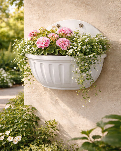 Homesake® White Self Watering Wall Planter Ribbed Wall Square, Rustproof PP, Dual Chamber Design