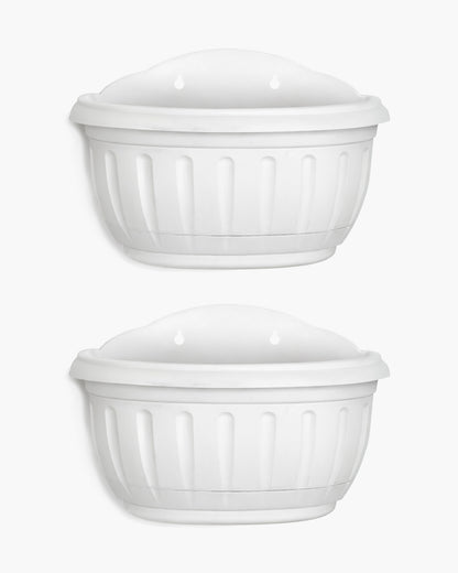 Homesake® White Self Watering Wall Planter Ribbed Wall Square, Rustproof PP, Dual Chamber Design
