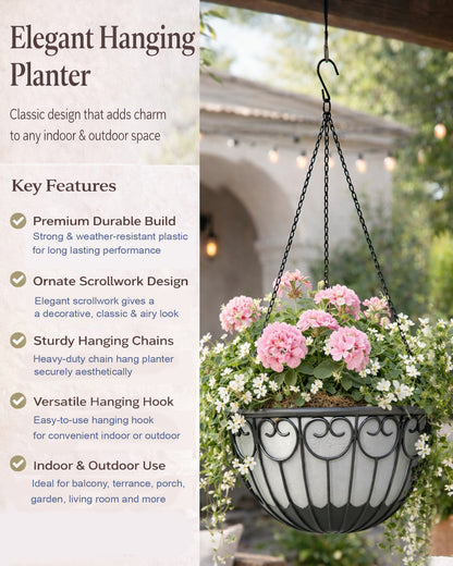 Homesake® French Float Hanging Planter with Inner Basket | Modern Plastic Hanging Pot for Indoor, Balcony & Outdoor Plants | Lightweight, Durable, Easy Drain Design