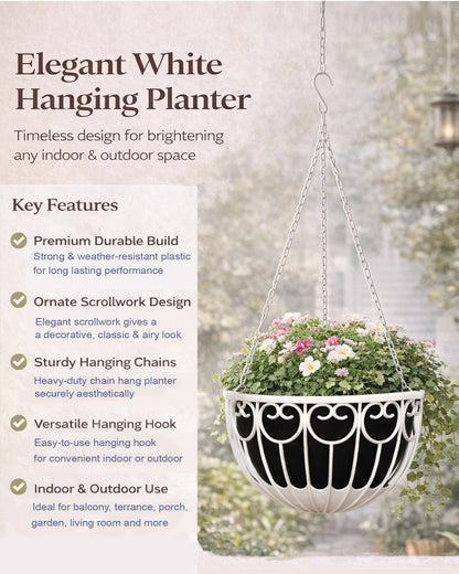 Homesake® French Float Hanging Planter with Inner Basket | Modern Plastic Hanging Pot for Indoor, Balcony & Outdoor Plants | Lightweight, Durable, Easy Drain Design