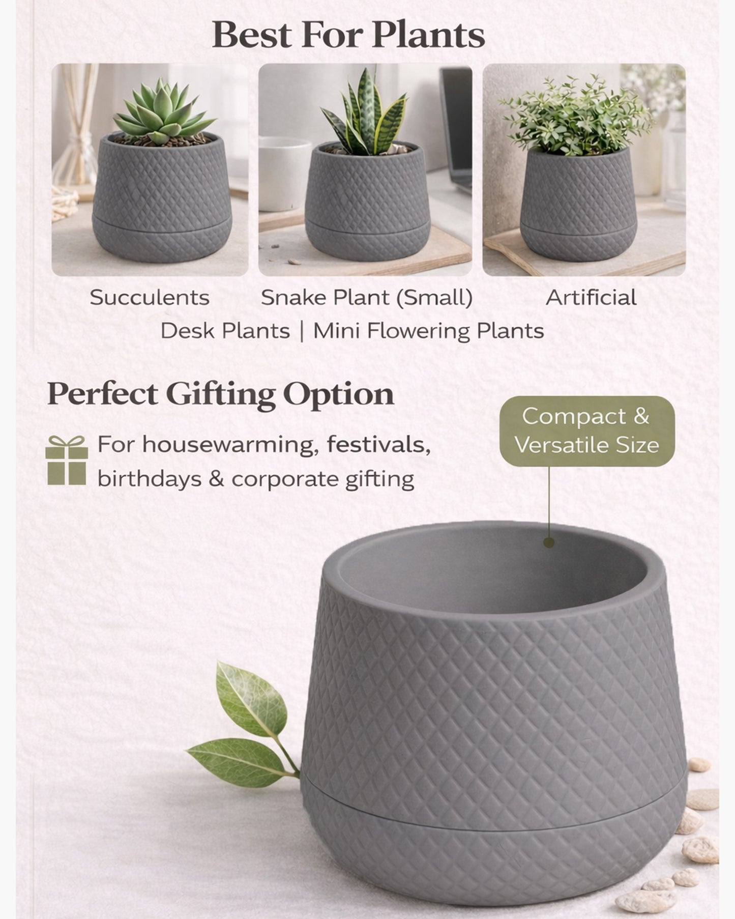 Homesake® Aqua Rib Self Watering Planter Pot for Indoor Plants, Ribbed Design Plastic Flower Pot with Dual Water Reservoir, Modern Decorative Planter for Living Room, Balcony & Office, White, Set of 1