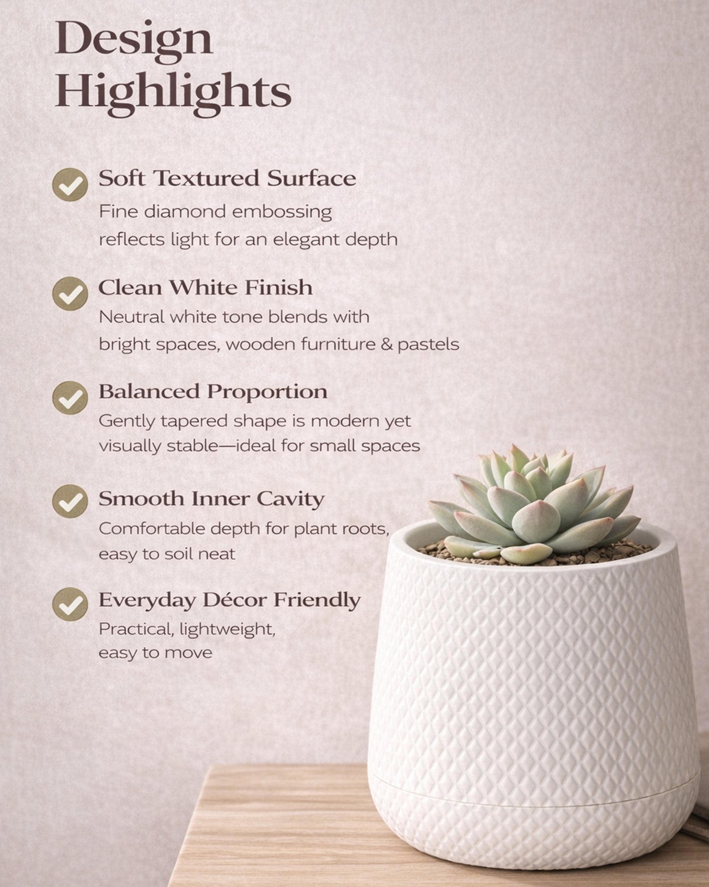 Homesake® Aqua Rib Self Watering Planter Pot for Indoor Plants, Ribbed Design Plastic Flower Pot with Dual Water Reservoir, Modern Decorative Planter for Living Room, Balcony & Office, White, Set of 1