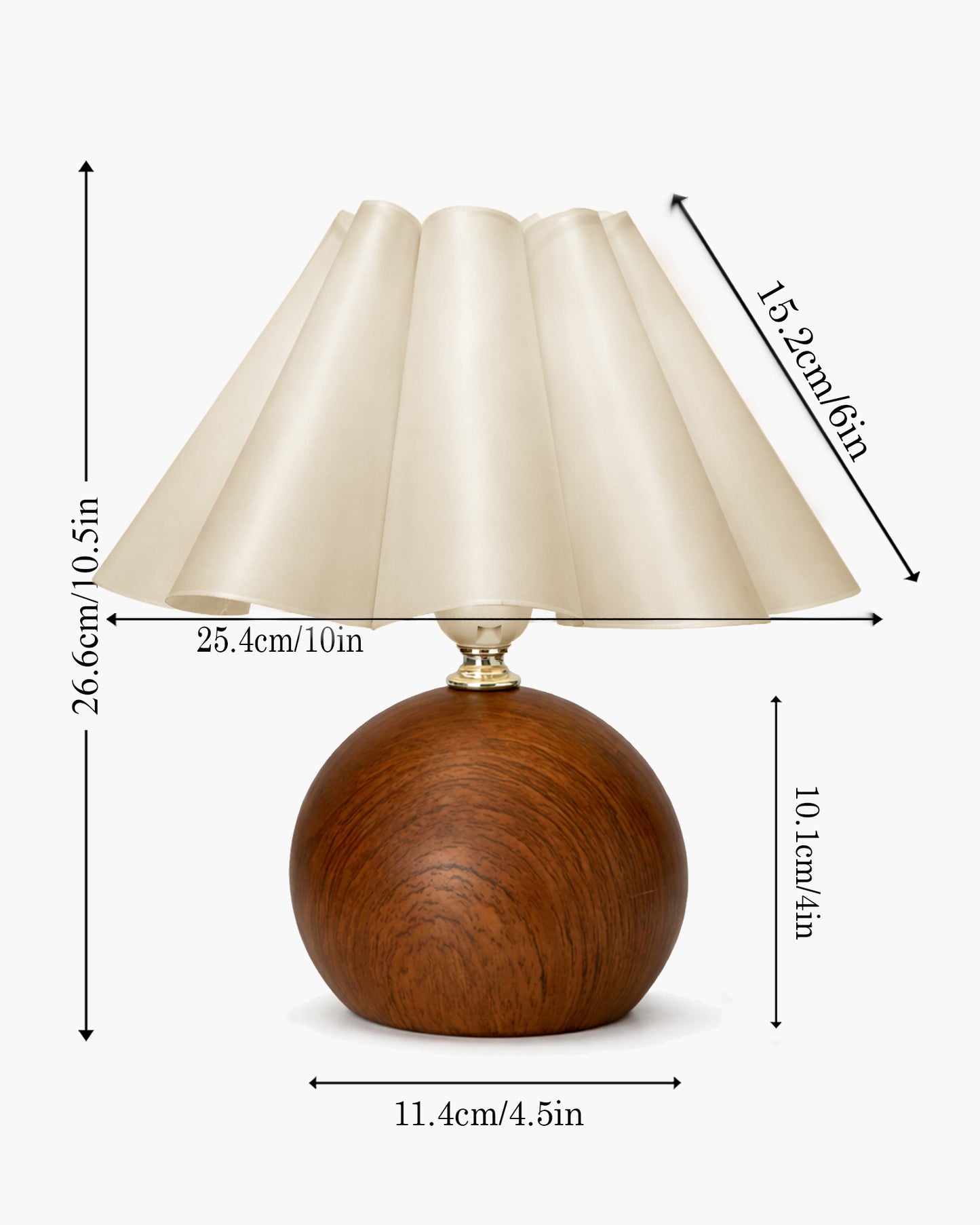 Homesake® Wood Grain Pattern Small Table Lamp,Desk Light, Table Lamp, Metal Bedroom Lamps for Nightstand, Small Scalloped Lamp Shade Table Lamps for Small Spaces for Bedroom,Living Room, Round