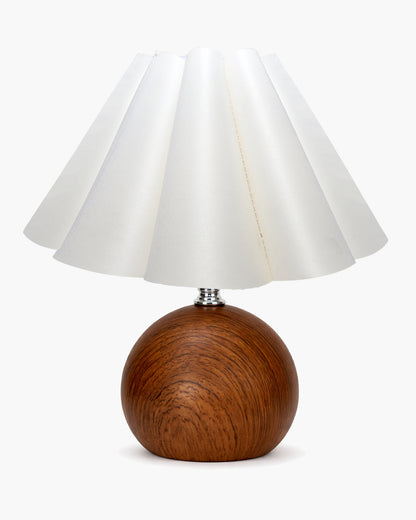 Homesake® Wood Grain Pattern Small Table Lamp,Desk Light, Table Lamp, Metal Bedroom Lamps for Nightstand, Small Scalloped Lamp Shade Table Lamps for Small Spaces for Bedroom,Living Room, Round