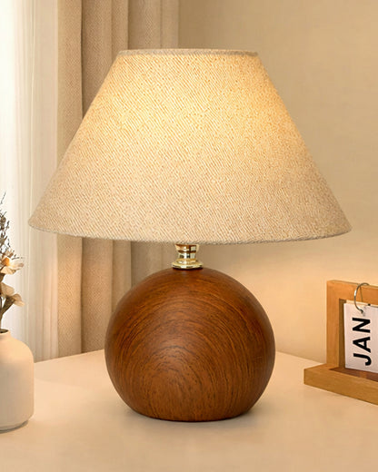 Homesake® Wood Grain Pattern Small Table Lamp,Desk Light, Table Lamp, Metal Bedroom Lamps for Nightstand, Small Scalloped Lamp Shade Table Lamps for Small Spaces for Bedroom,Living Room, Round