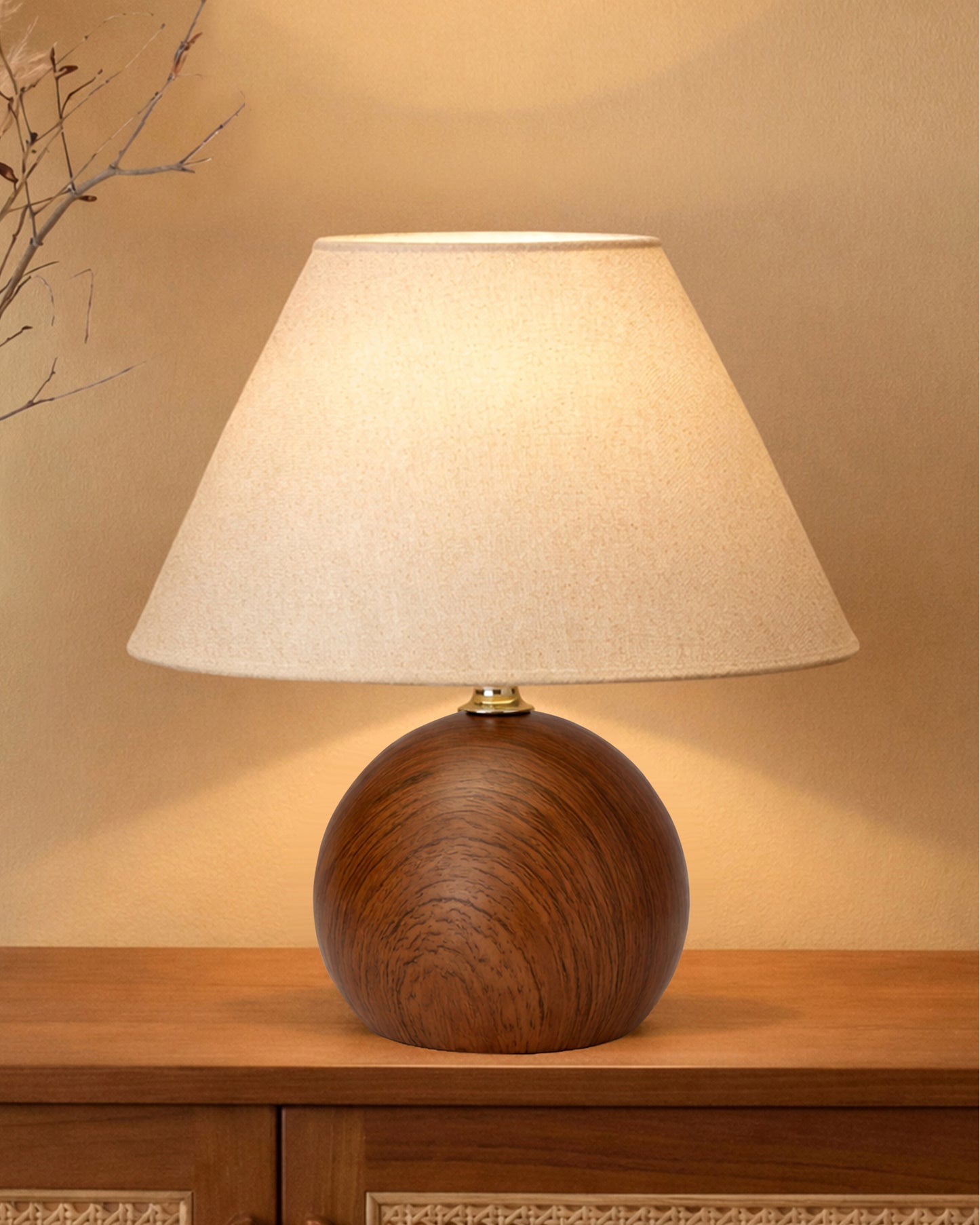 Homesake® Wood Grain Pattern Small Table Lamp,Desk Light, Table Lamp, Metal Bedroom Lamps for Nightstand, Small Scalloped Lamp Shade Table Lamps for Small Spaces for Bedroom,Living Room, Round