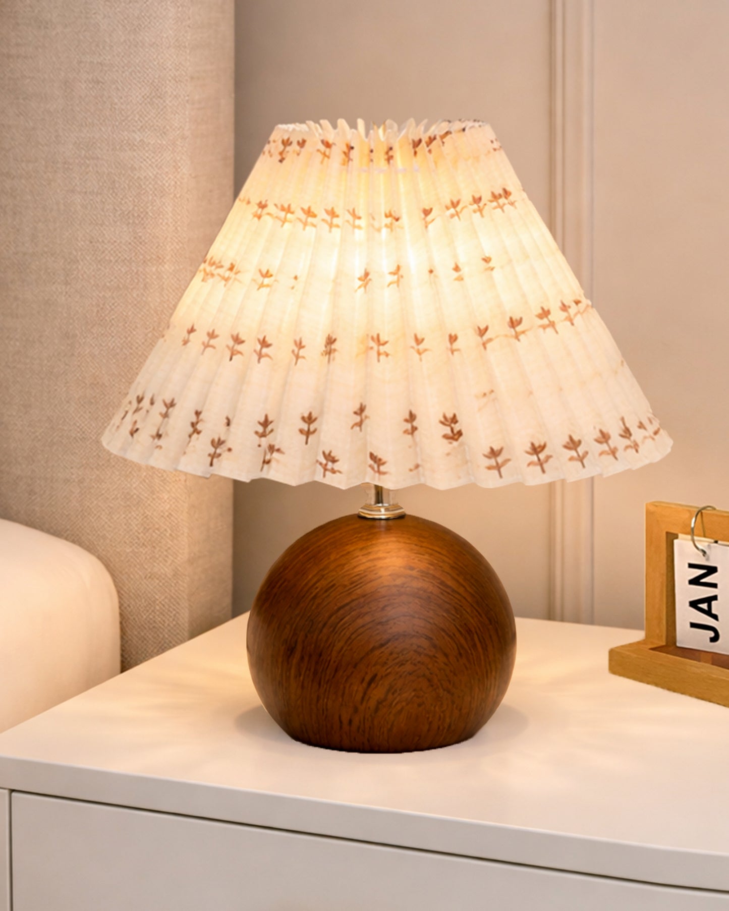 Homesake® Wood Grain Pattern Small Table Lamp,Desk Light, Table Lamp, Metal Bedroom Lamps for Nightstand, Small Scalloped Lamp Shade Table Lamps for Small Spaces for Bedroom,Living Room, Round