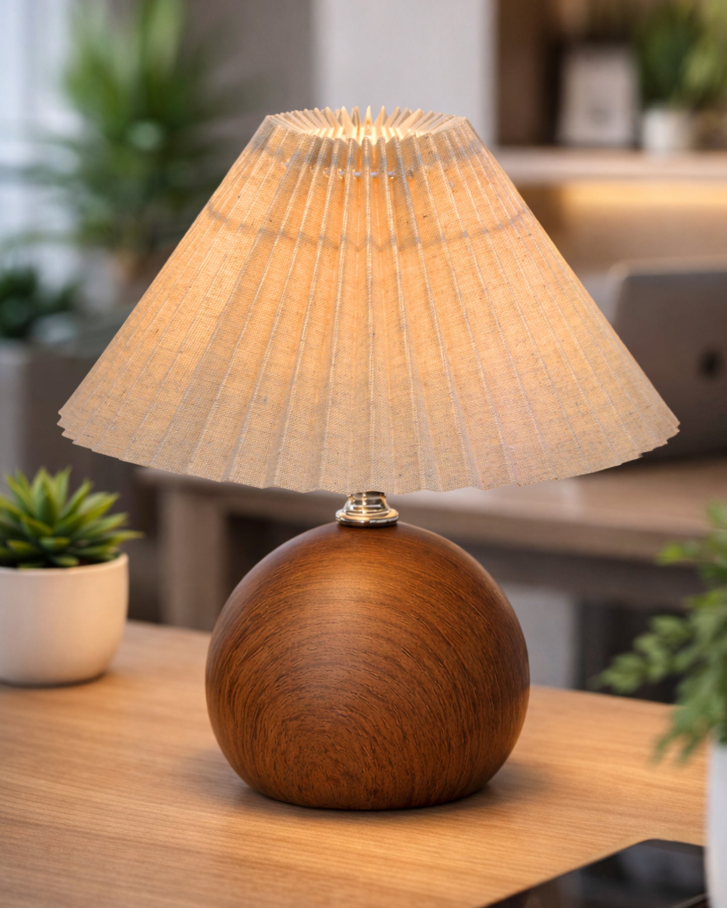 Homesake® Wood Grain Pattern Small Table Lamp,Desk Light, Table Lamp, Metal Bedroom Lamps for Nightstand, Small Scalloped Lamp Shade Table Lamps for Small Spaces for Bedroom,Living Room, Round