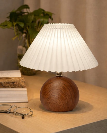 Homesake® Wood Grain Pattern Small Table Lamp,Desk Light, Table Lamp, Metal Bedroom Lamps for Nightstand, Small Scalloped Lamp Shade Table Lamps for Small Spaces for Bedroom,Living Room, Round