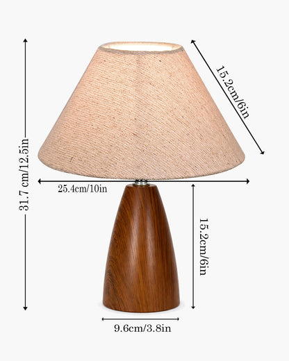 Homesake® Wood Grain Pattern Small Table Lamp, Desk Light, Metal Table Lamp, Metal Bedroom Lamps for Nightstand, Small Scalloped Lamp Shade Table Lamps for Small Spaces for Bedroom,Living Room, Taper Cone