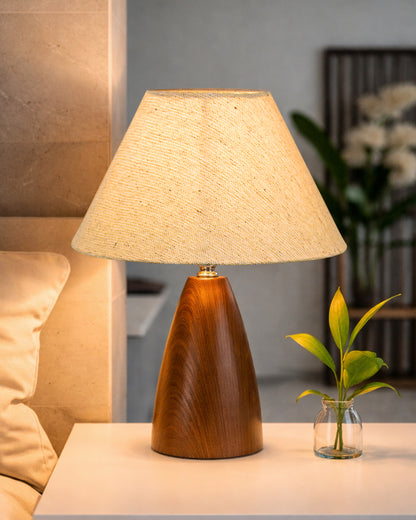 Homesake® Wood Grain Pattern Small Table Lamp, Desk Light, Metal Table Lamp, Metal Bedroom Lamps for Nightstand, Small Scalloped Lamp Shade Table Lamps for Small Spaces for Bedroom,Living Room, Taper Cone