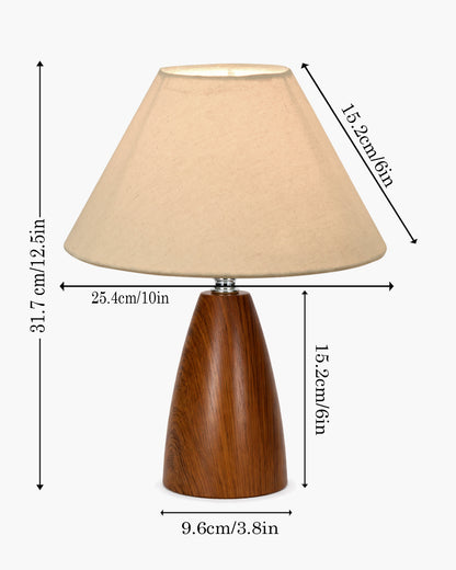Homesake® Wood Grain Pattern Small Table Lamp, Desk Light, Metal Table Lamp, Metal Bedroom Lamps for Nightstand, Small Scalloped Lamp Shade Table Lamps for Small Spaces for Bedroom,Living Room, Taper Cone