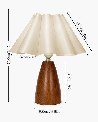 Homesake® Wood Grain Pattern Small Table Lamp, Desk Light, Metal Table Lamp, Metal Bedroom Lamps for Nightstand, Small Scalloped Lamp Shade Table Lamps for Small Spaces for Bedroom,Living Room, Taper Cone