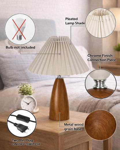 Homesake® Wood Grain Pattern Small Table Lamp, Desk Light, Metal Table Lamp, Metal Bedroom Lamps for Nightstand, Small Scalloped Lamp Shade Table Lamps for Small Spaces for Bedroom,Living Room, Taper Cone