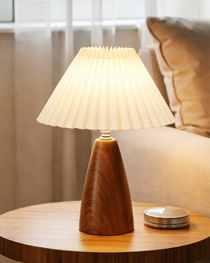 Homesake® Wood Grain Pattern Small Table Lamp, Desk Light, Metal Table Lamp, Metal Bedroom Lamps for Nightstand, Small Scalloped Lamp Shade Table Lamps for Small Spaces for Bedroom,Living Room, Taper Cone