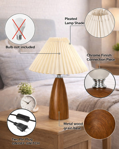 Homesake® Wood Grain Pattern Small Table Lamp, Desk Light, Metal Table Lamp, Metal Bedroom Lamps for Nightstand, Small Scalloped Lamp Shade Table Lamps for Small Spaces for Bedroom,Living Room, Taper Cone