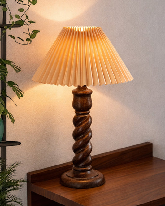 Homesake® Classic Twister Wooden Table Lamp with Shade | Handcrafted Bedside Lamp, E27 Holder| Bulb Included |Warm Light Night Lamp, Bedroom, Living Room, Study & Home Décor