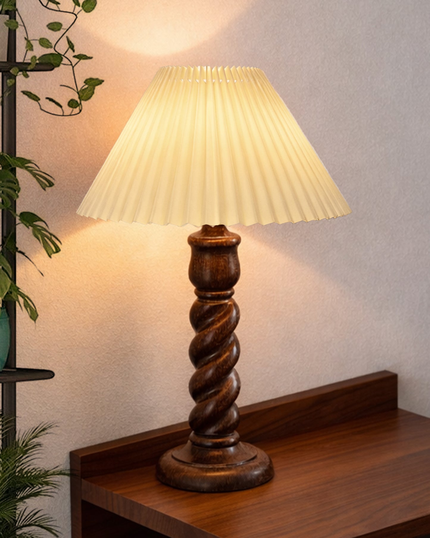 Homesake® Classic Twister Wooden Table Lamp with Shade | Handcrafted Bedside Lamp, E27 Holder| Bulb Included |Warm Light Night Lamp, Bedroom, Living Room, Study & Home Décor