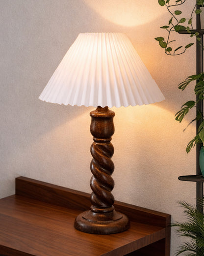 Homesake® Classic Twister Wooden Table Lamp with Shade | Handcrafted Bedside Lamp, E27 Holder| Bulb Included |Warm Light Night Lamp, Bedroom, Living Room, Study & Home Décor