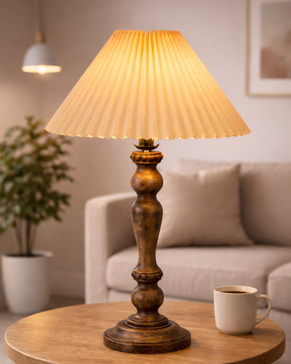 Homesake® Handcrafted Wooden Table Lamp for Bedroom & Living Room, Decorative Bedside Reading Lamp with Shade, E27 Holder, Bulb Included, Eureka Polka Base for Home Décor