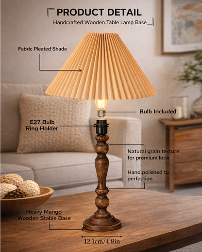 Homesake® Handcrafted Wooden Table Lamp for Bedroom & Living Room, Decorative Bedside Reading Lamp with Shade, E27 Holder, Bulb Included, Eureka Polka Base for Home Décor