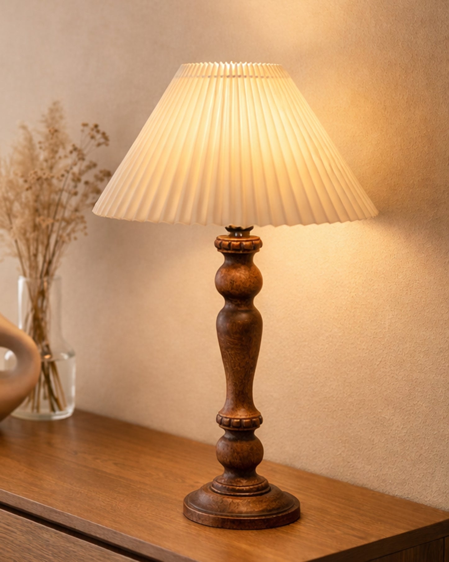 Homesake® Handcrafted Wooden Table Lamp for Bedroom & Living Room, Decorative Bedside Reading Lamp with Shade, E27 Holder, Bulb Included, Eureka Polka Base for Home Décor