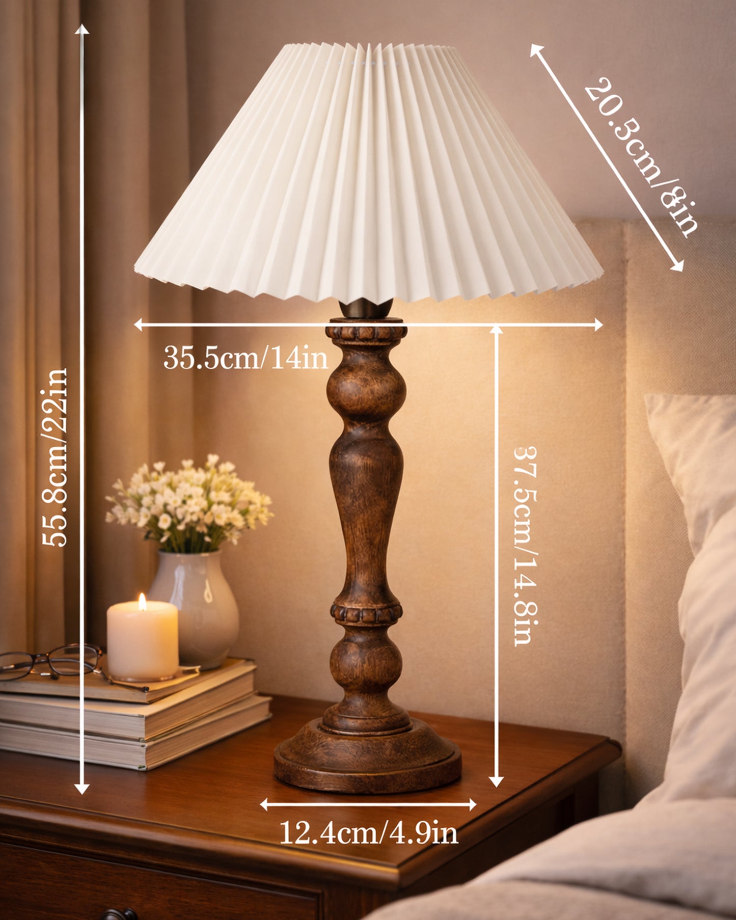 Homesake® Handcrafted Wooden Table Lamp for Bedroom & Living Room, Decorative Bedside Reading Lamp with Shade, E27 Holder, Bulb Included, Eureka Polka Base for Home Décor